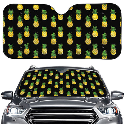 Black Cute Pineapple Pattern Print Car Windshield Sun Shade