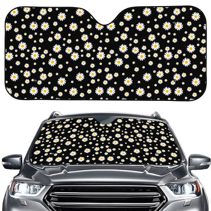 Black Daisy Floral Pattern Print Car Windshield Sun Shade
