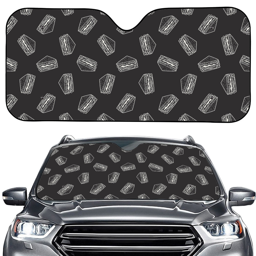 Black Doodle Sandwich Pattern Print Car Windshield Sun Shade