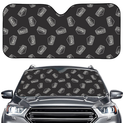 Black Doodle Sandwich Pattern Print Car Windshield Sun Shade