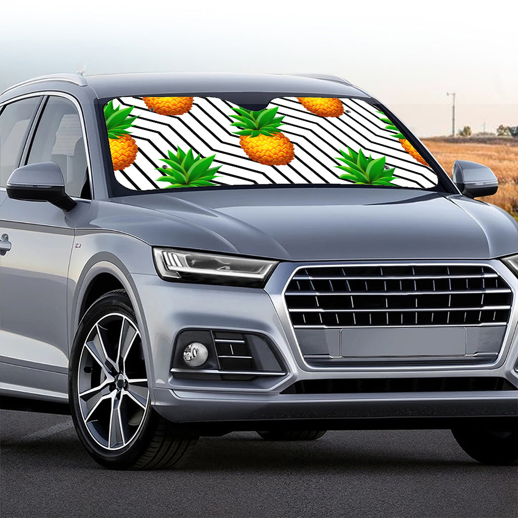 Black Geometric Pineapple Pattern Print Car Windshield Sun Shade