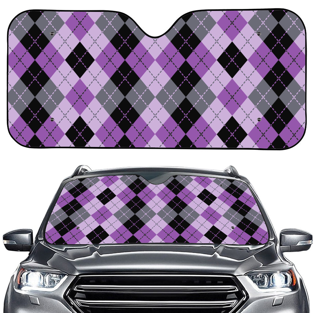 Black Grey And Violet Argyle Print Car Windshield Sun Shade