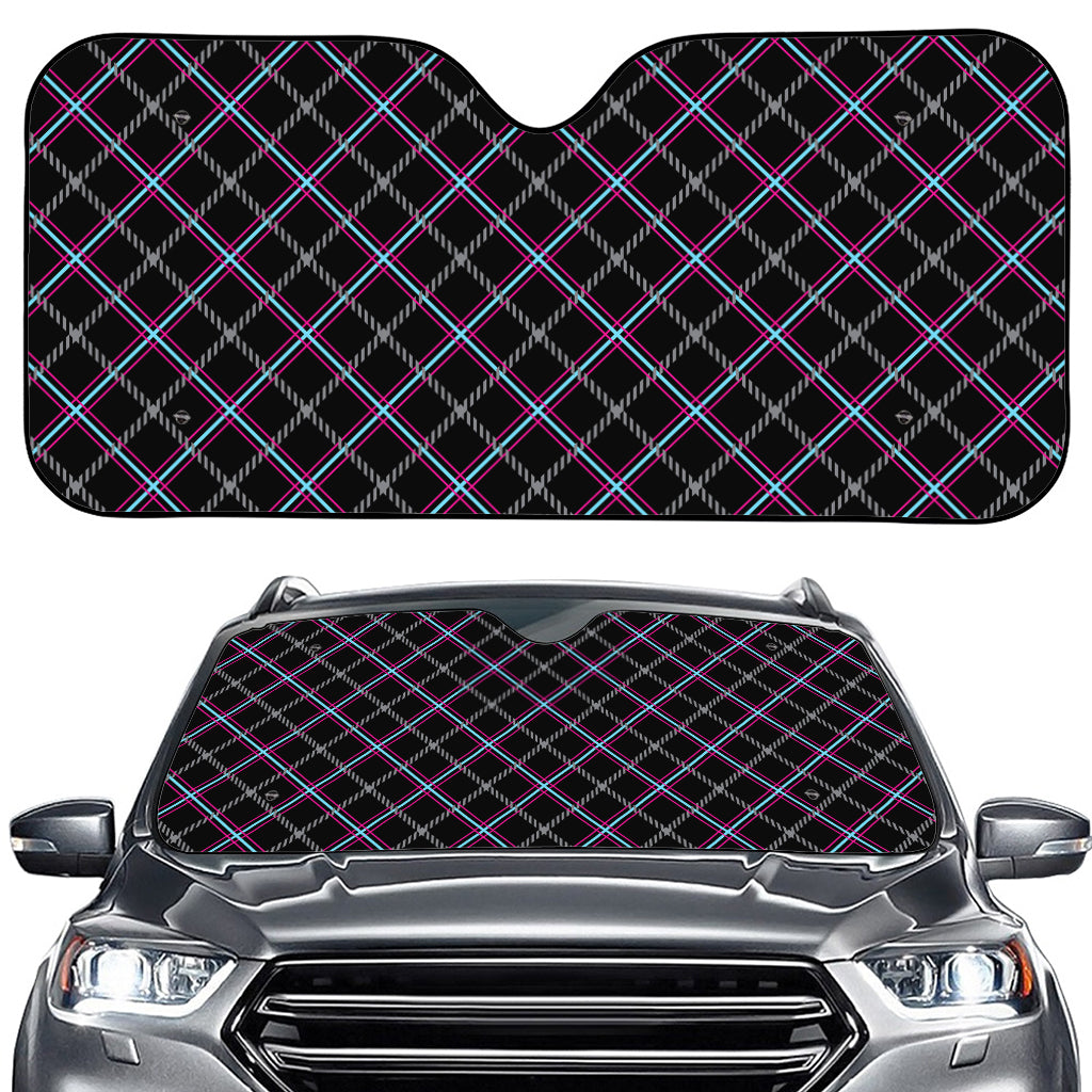 Black Grey Blue And Pink Tartan Print Car Windshield Sun Shade