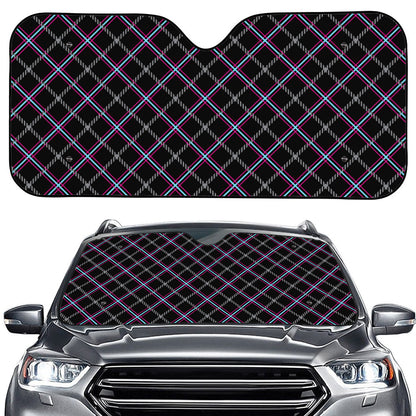 Black Grey Blue And Pink Tartan Print Car Windshield Sun Shade