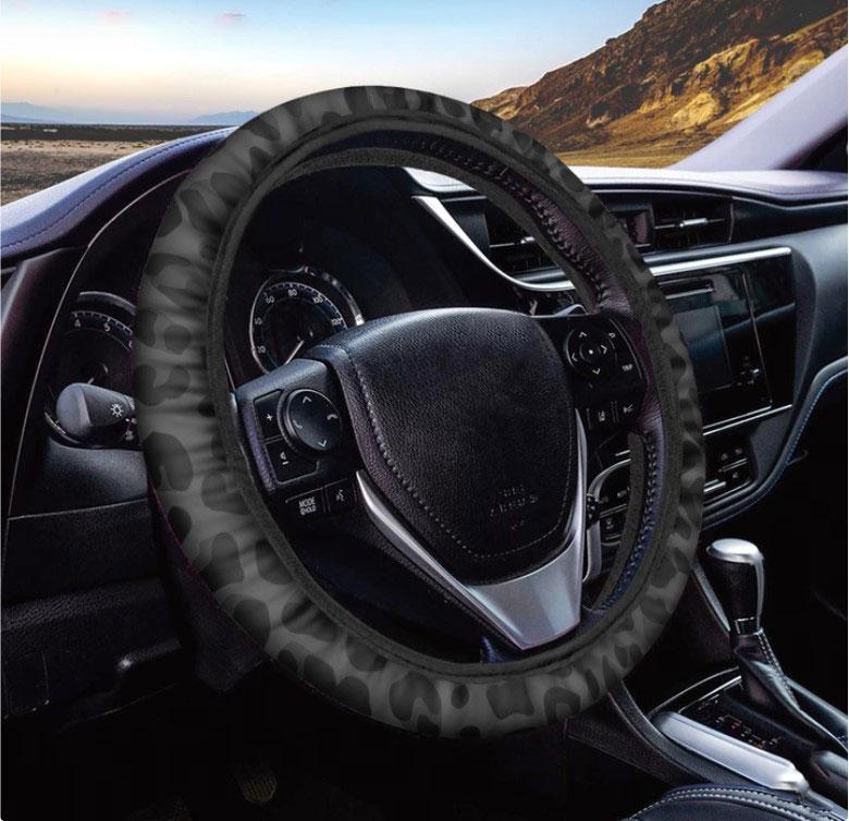Black Leopard Print Car Steering Wheel Cover