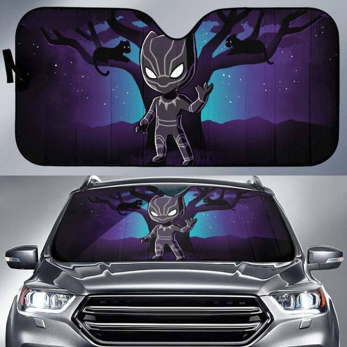 Black Panther Chibi Auto Sun Shades 918b Universal Fit