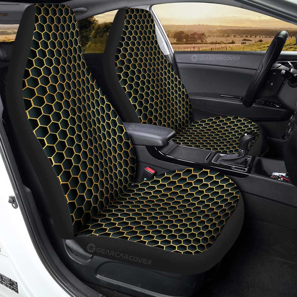 Black Pattern Car Seat Covers Custom Honeycomb Background Car Accessories