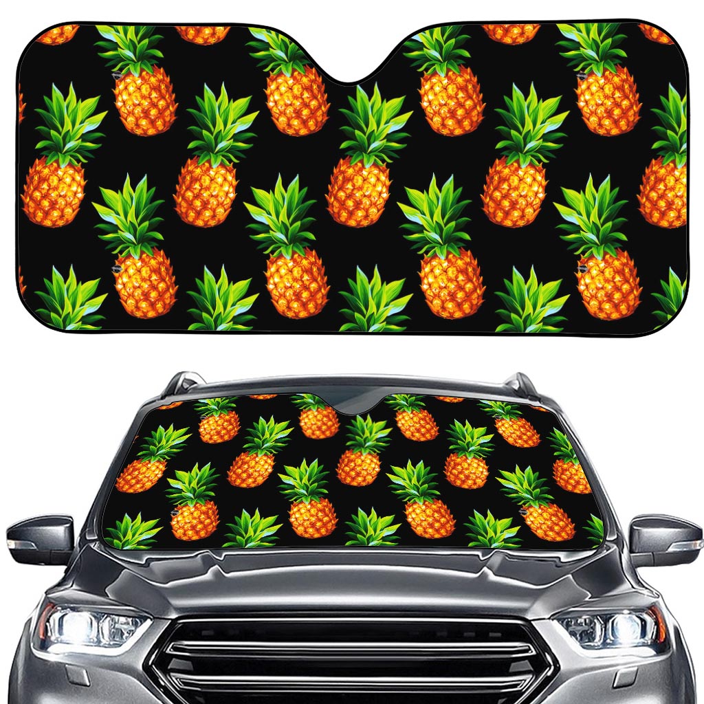 Black Pineapple Pattern Print Car Windshield Sun Shade