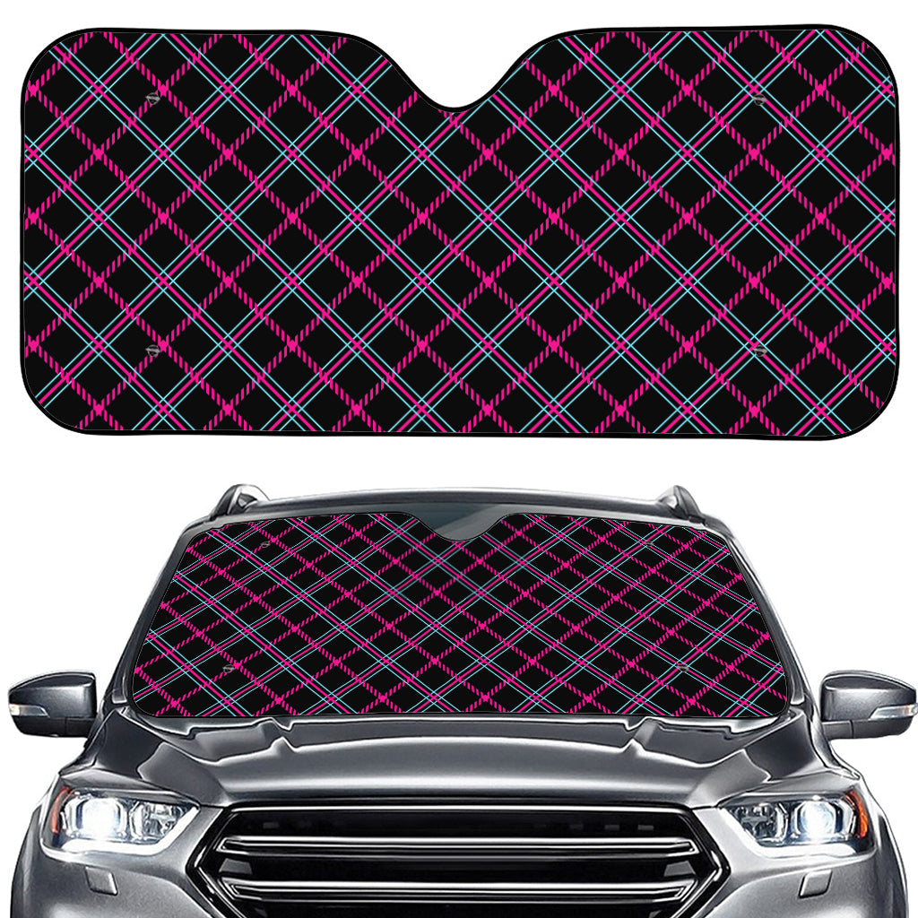 Black Pink And Blue Tartan Pattern Print Car Windshield Sun Shade
