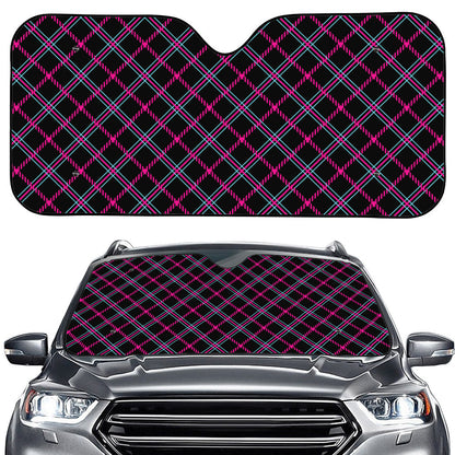 Black Pink And Blue Tartan Pattern Print Car Windshield Sun Shade
