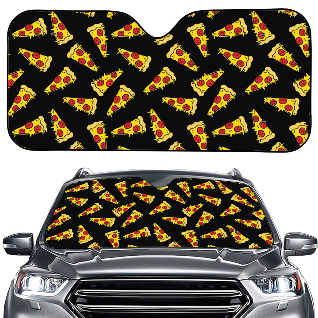 Black Pizza Pattern Print Car Windshield Sun Shade