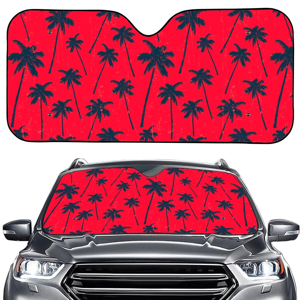 Black Red Palm Tree Pattern Print Car Windshield Sun Shade