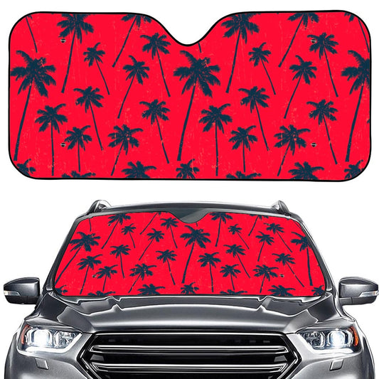 Black Red Palm Tree Pattern Print Car Windshield Sun Shade