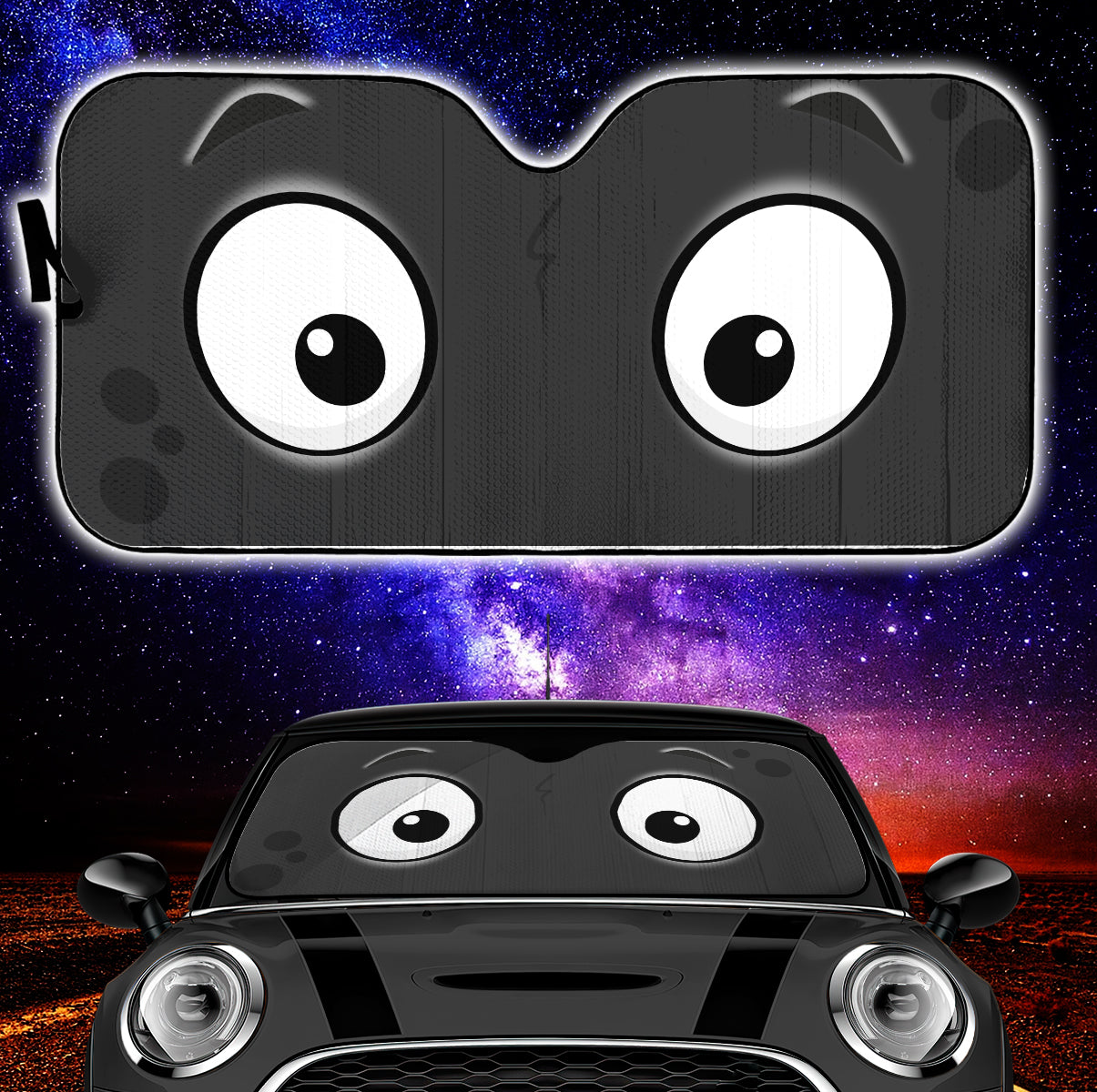 Black Slight Surprised Cartoon Eyes Car Auto Sunshades