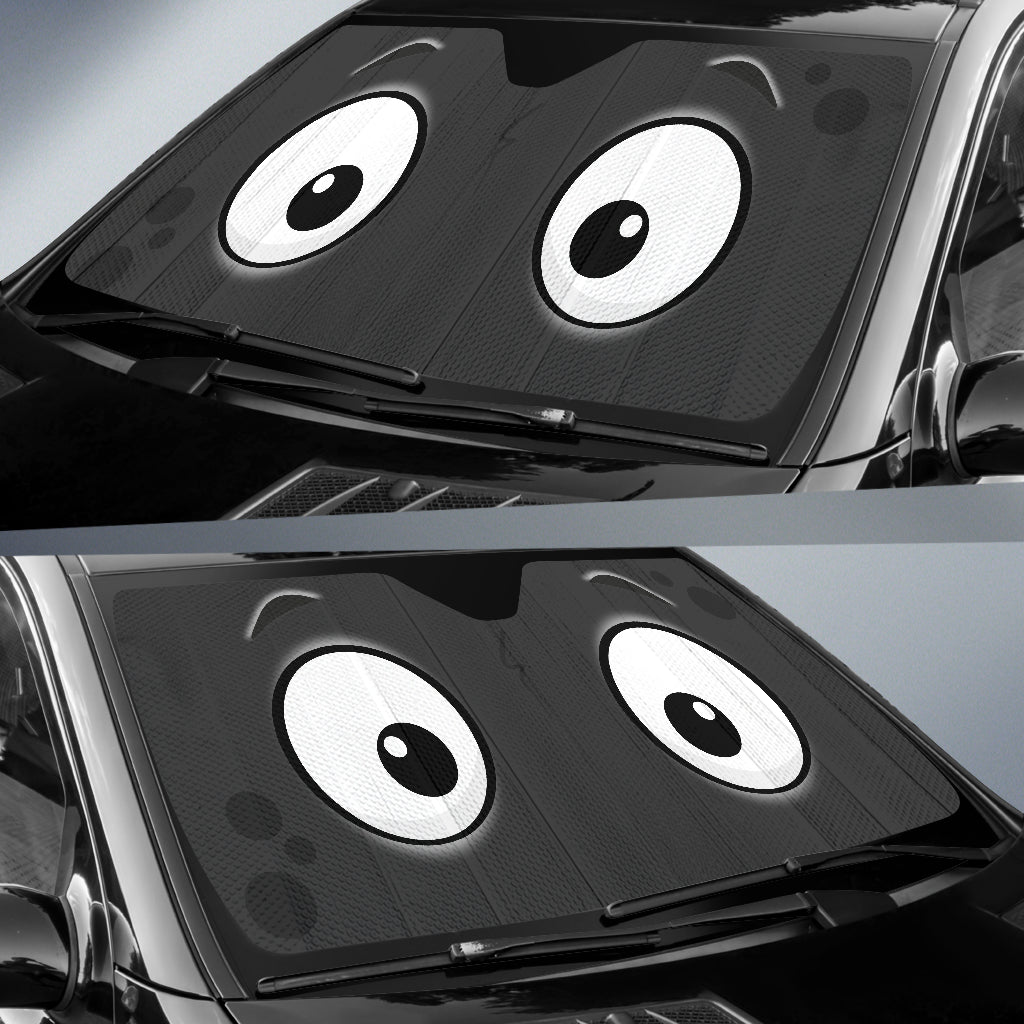 Black Slight Surprised Cartoon Eyes Car Auto Sunshades