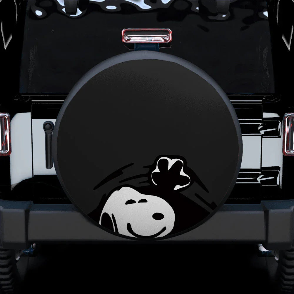 Black Snoopy Peek A Boo Funny Jeep Car Leather Spare Tire Cover - PersonalizedFury