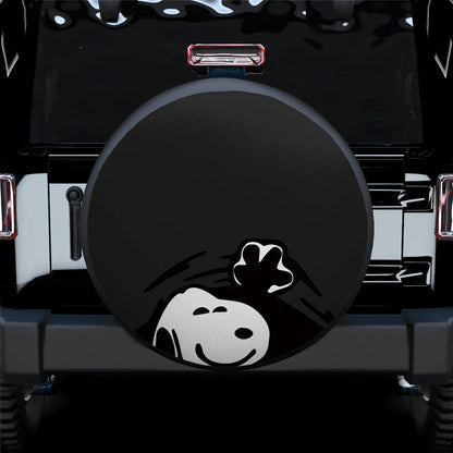 Black Snoopy Peek A Boo Funny Jeep Car Leather Spare Tire Cover - PersonalizedFury