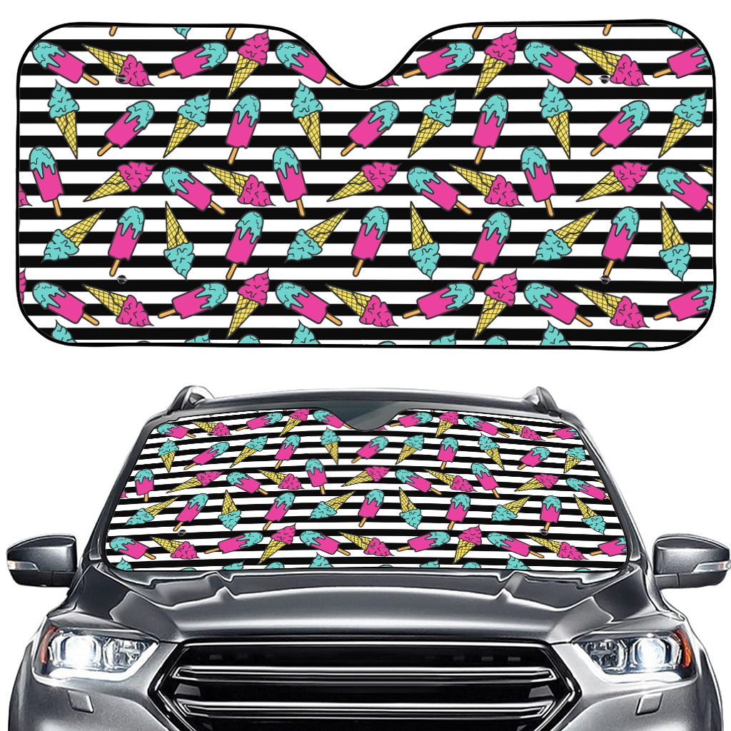Black Striped Ice Cream Pattern Print Car Windshield Sun Shade