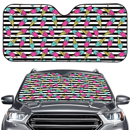 Black Striped Ice Cream Pattern Print Car Windshield Sun Shade