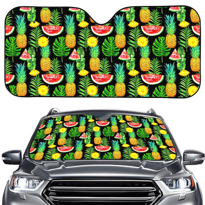 Black Tropical Pineapple Pattern Print Car Windshield Sun Shade