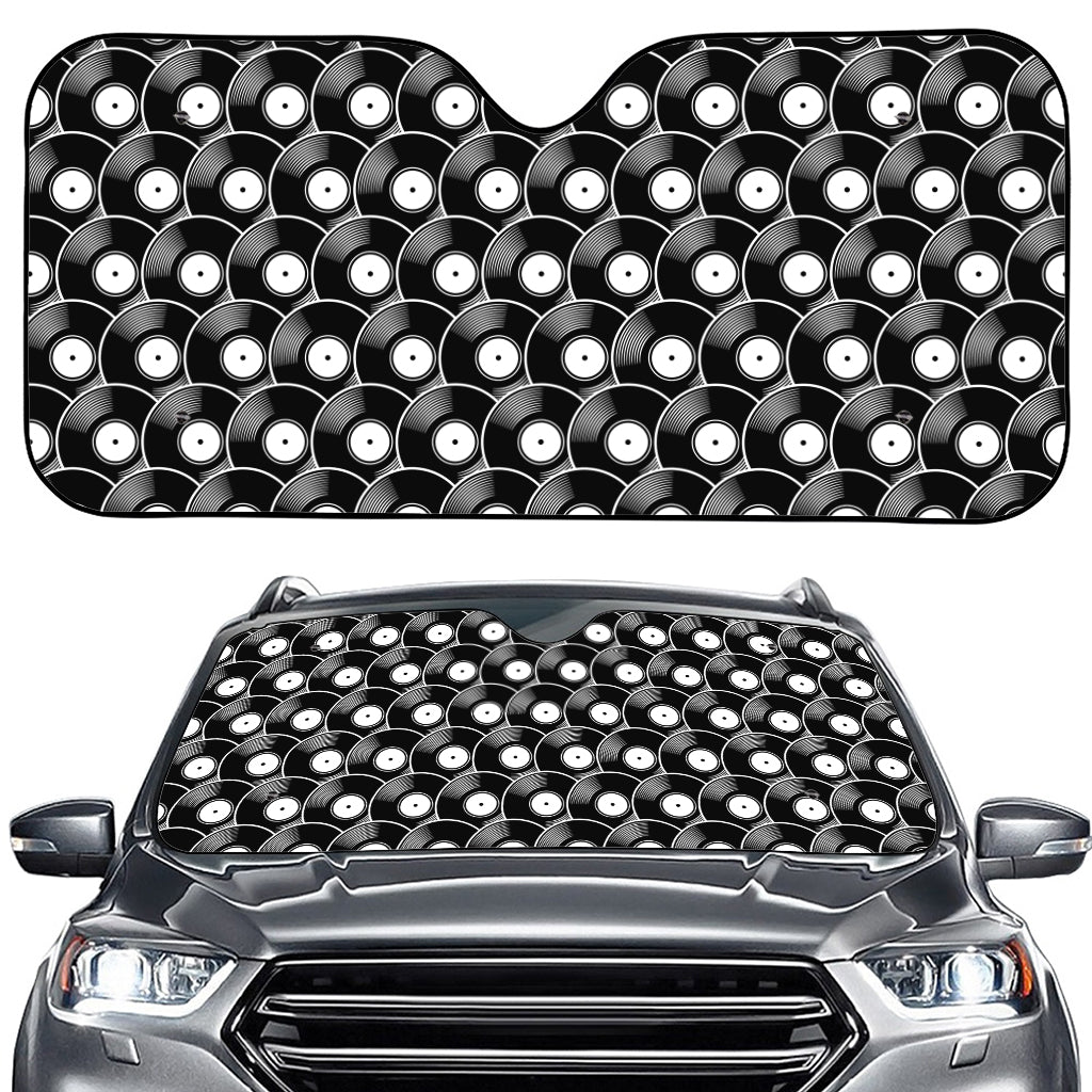 Black Vinyl Record Pattern Print Car Windshield Sun Shade