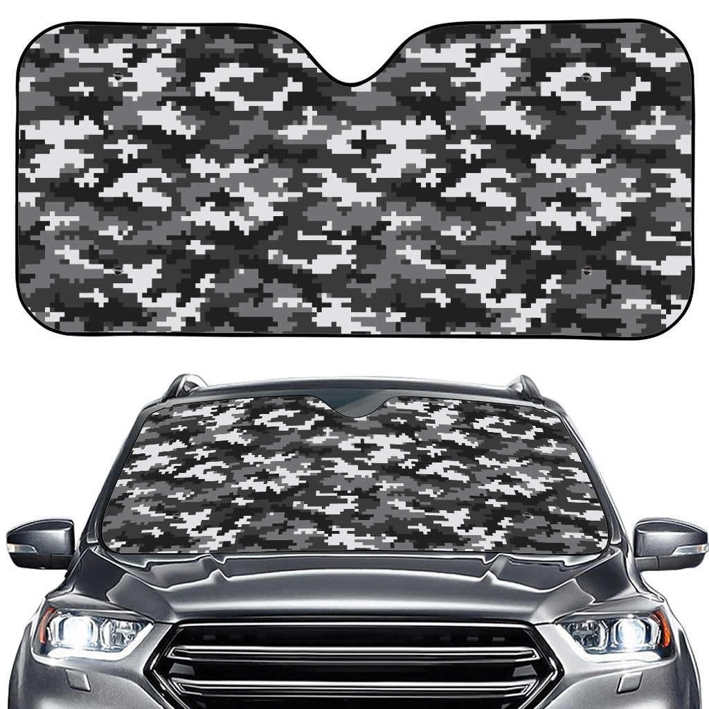Black White And Grey Digital Camo Print Car Windshield Sun Shade