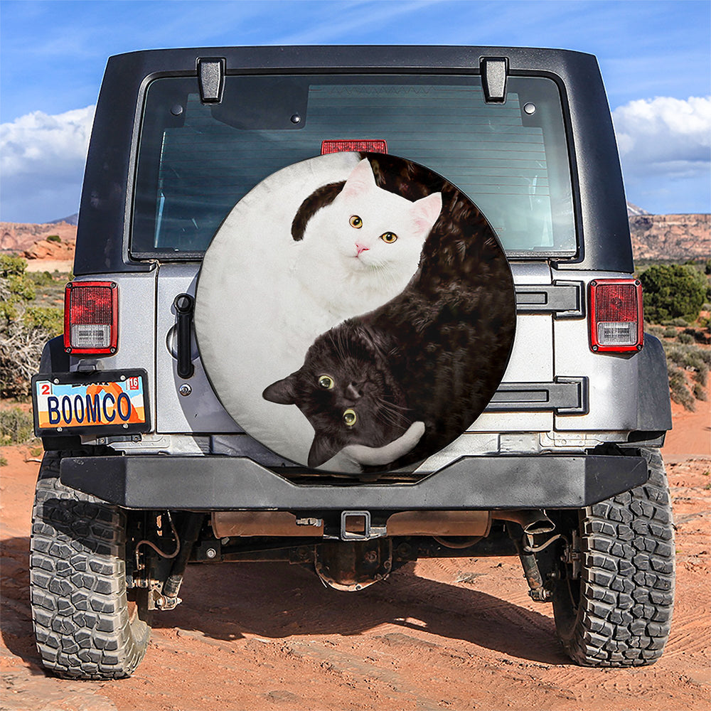 Black White Cats Yin Yang Jeep Car Spare Tire Cover