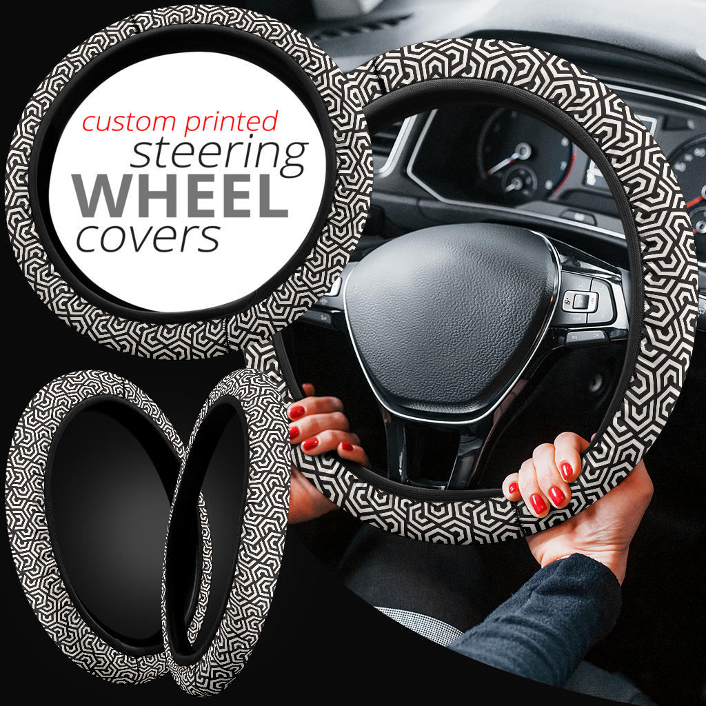 Black White Hypnotic Premium Car Steering Wheel Cover