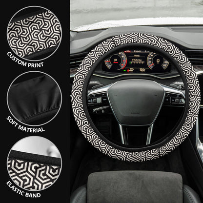 Black White Hypnotic Premium Car Steering Wheel Cover