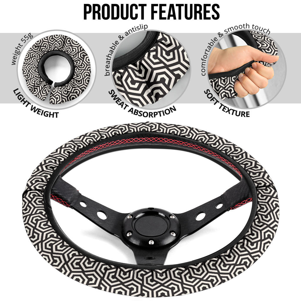 Black White Hypnotic Premium Car Steering Wheel Cover