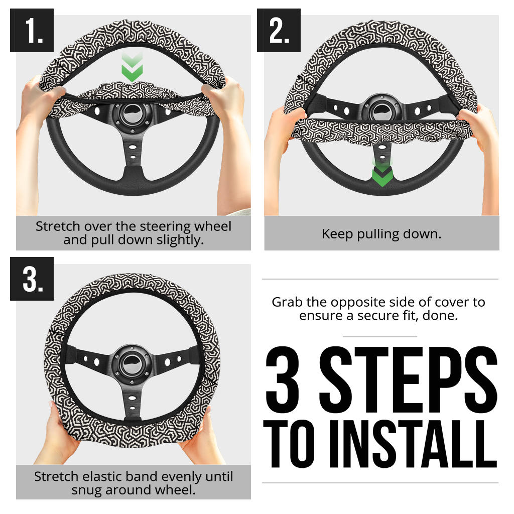 Black White Hypnotic Premium Car Steering Wheel Cover