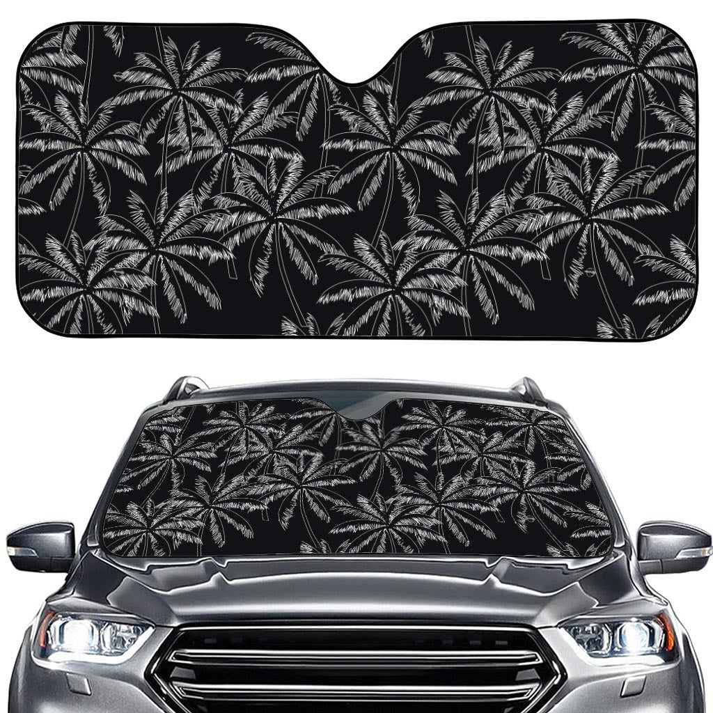 Black White Palm Tree Pattern Print Car Windshield Sun Shade