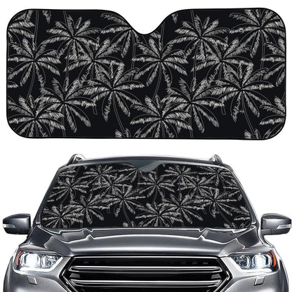 Black White Palm Tree Pattern Print Car Windshield Sun Shade