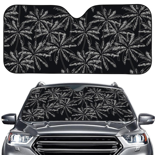Black White Palm Tree Pattern Print Car Windshield Sun Shade