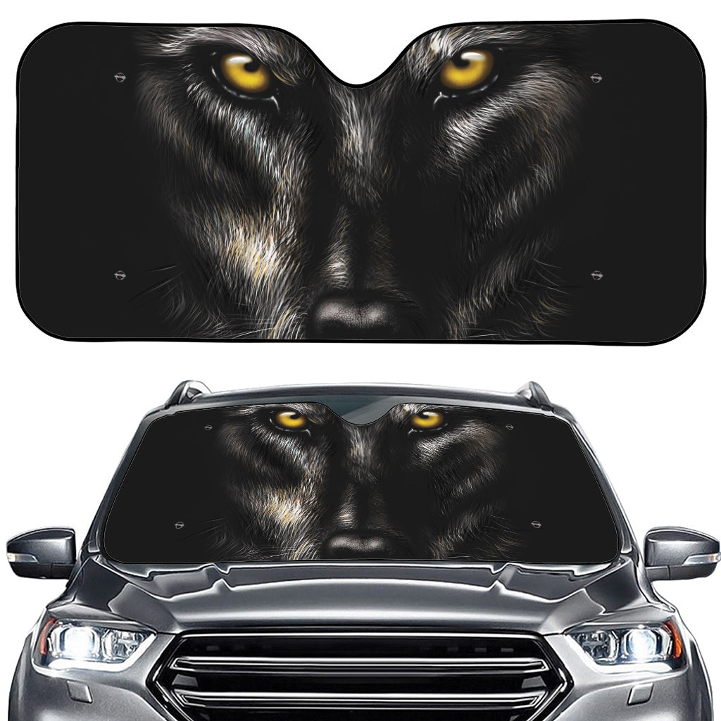 Black Wolf Portrait Print Car Windshield Sun Shade