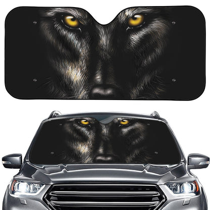 Black Wolf Portrait Print Car Windshield Sun Shade