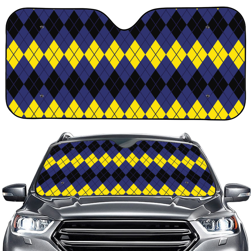 Black Yellow And Blue Argyle Print Car Windshield Sun Shade