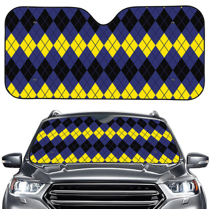 Black Yellow And Blue Argyle Print Car Windshield Sun Shade