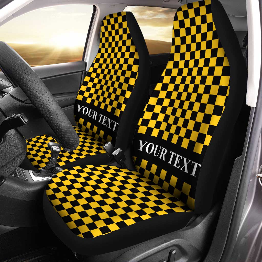 Black Yellow Checkered Personalized Car Seat Covers Custom Name Car Accessories