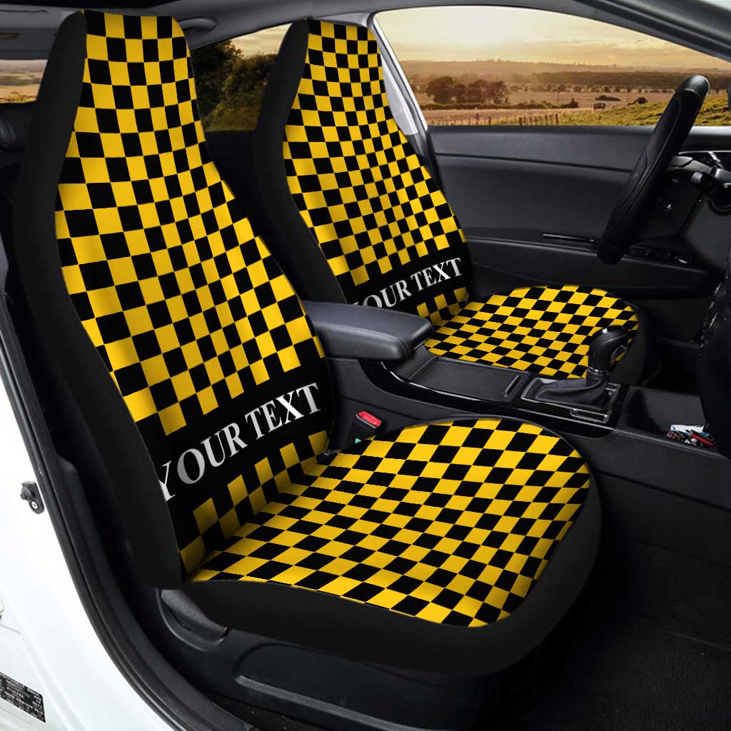Black Yellow Checkered Personalized Car Seat Covers Custom Name Car Accessories