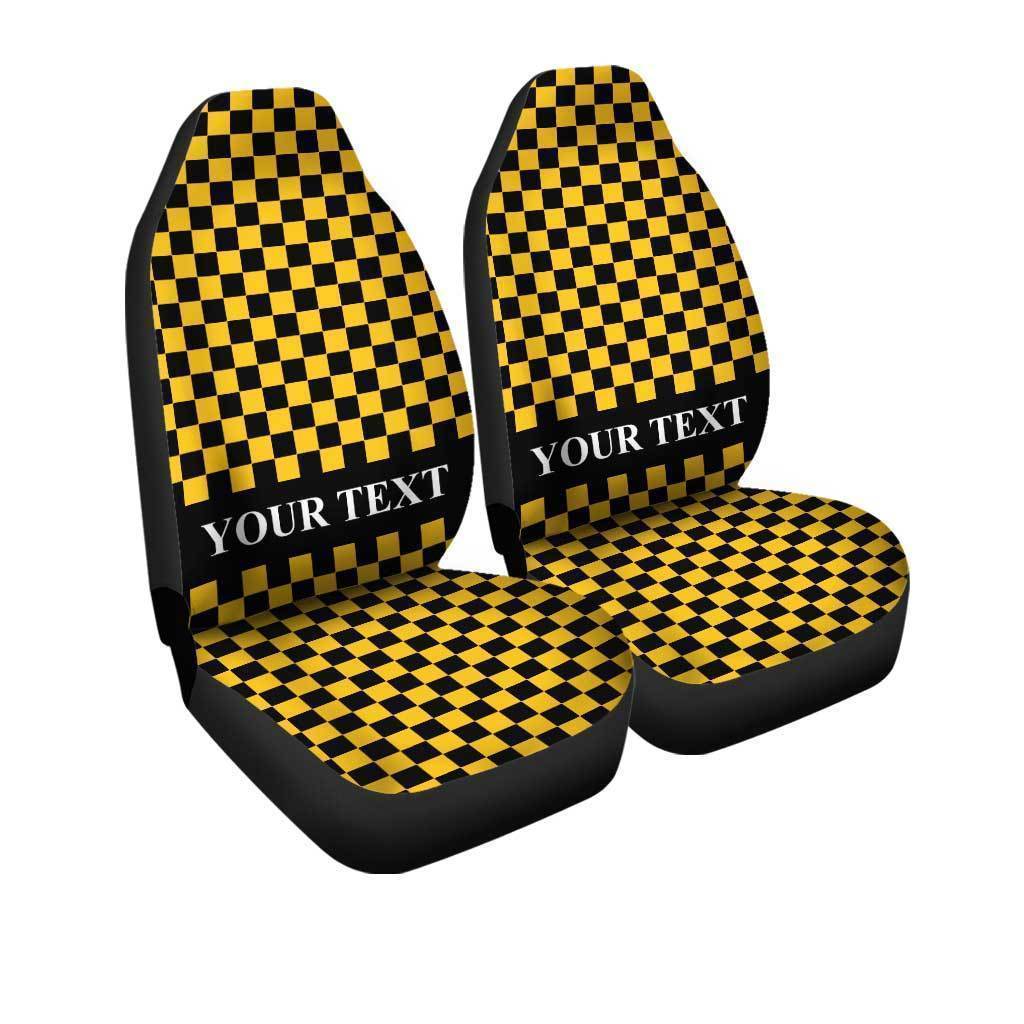 Black Yellow Checkered Personalized Car Seat Covers Custom Name Car Accessories