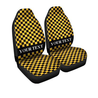 Black Yellow Checkered Personalized Car Seat Covers Custom Name Car Accessories