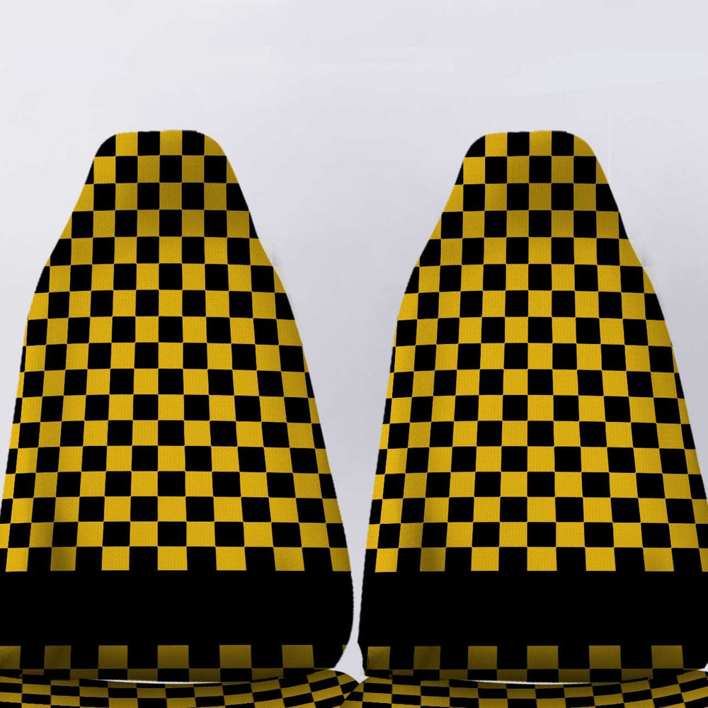 Black Yellow Checkered Personalized Car Seat Covers Custom Name Car Accessories