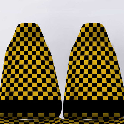 Black Yellow Checkered Personalized Car Seat Covers Custom Name Car Accessories