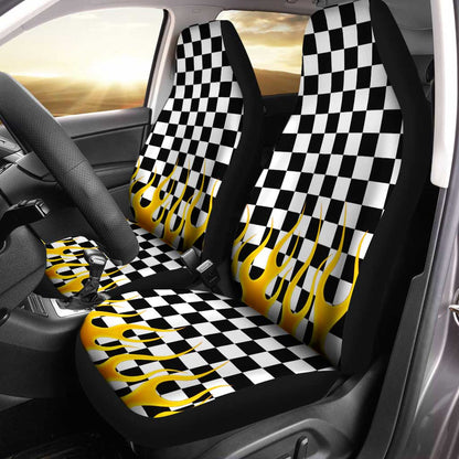 Black and White Checker Frame Car Seat Covers Set Of 2