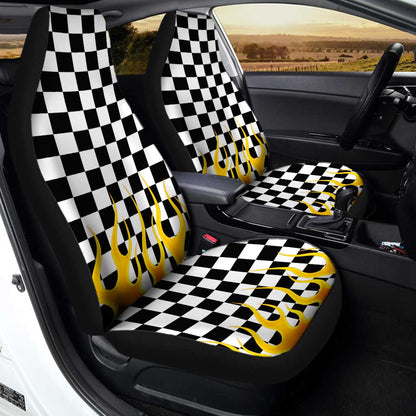 Black and White Checker Frame Car Seat Covers Set Of 2