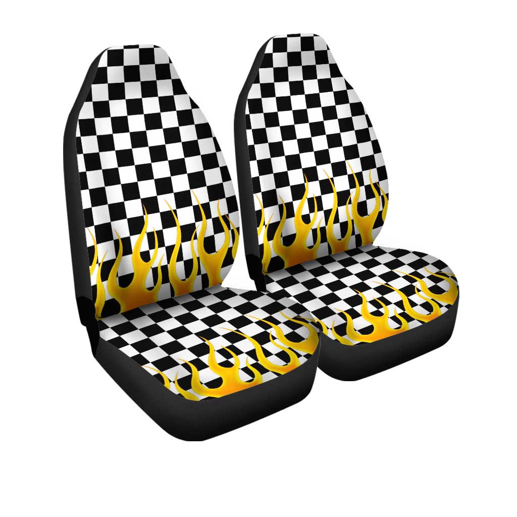 Black and White Checker Frame Car Seat Covers Set Of 2