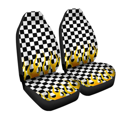 Black and White Checker Frame Car Seat Covers Set Of 2