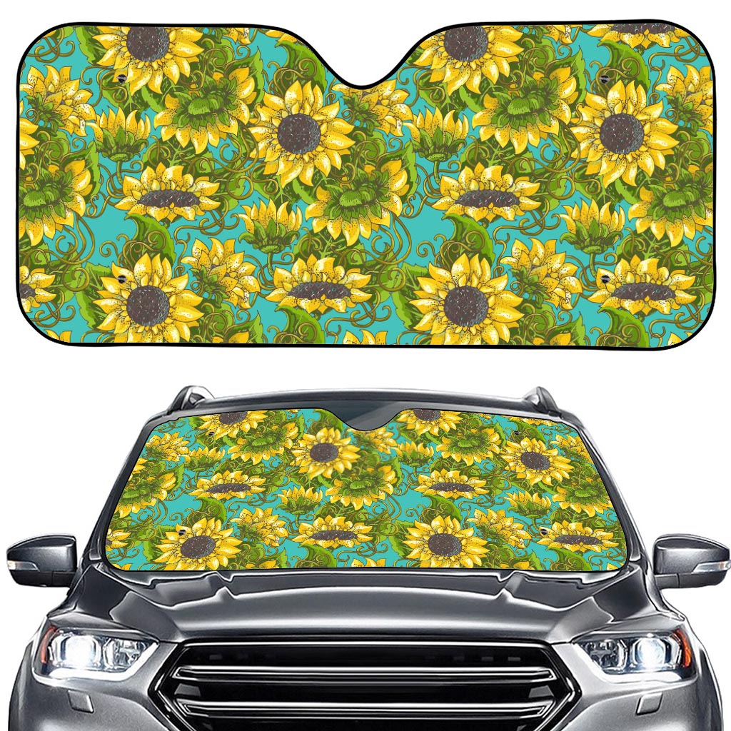 Blooming Sunflower Pattern Print Car Windshield Sun Shade