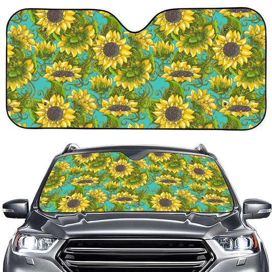 Blooming Sunflower Pattern Print Car Windshield Sun Shade